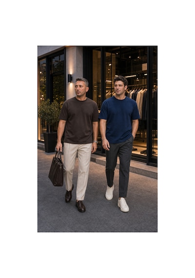 Modi Green Premium Oysho Model 2'li Unisex Regular Oversize Sıfır Yaka Tişört - Kahverengi - Lacivert Modi Green Premium Oysho Model 2'li Unisex Regular Oversize Sıfır Yaka Tişört - Kahverengi - Lacivert
