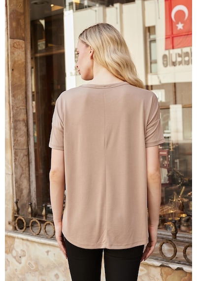 Jument Kadın Modal Penye Geniş Sıfır Yaka Düşük Omuzlu Yanları Yırtmaçlı Bluz -camel CAMEL Jument Kadın Modal Penye Geniş Sıfır Yaka Düşük Omuzlu Yanları Yırtmaçlı Bluz -camel CAMEL