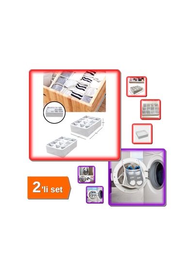 Pratik 12 Bölmeli Çekmece Düzenleyici + Ayakkabı Yıkama Filesi - Kapak Bağlamalı - 2li Set X3n0r8 Belirtilmemiş