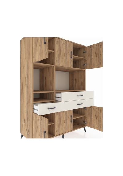Kronos Dolap 9 Raflı 3 Çekmeceli 6 Kapaklı 132x59x195 Çam-çam... Çam