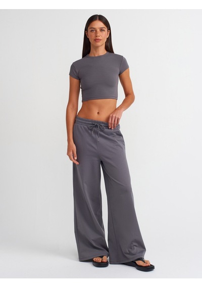 Dilvin Vücuda Oturan Crop Top Füme