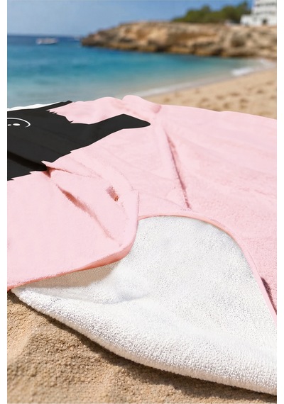 Kedi Figürlü Çizgili Pembe Plaj Havlusu-minimalist Siyah Beyaz Marine Hızlı Kuruyan Mikrofiber Havlu Kül Melon