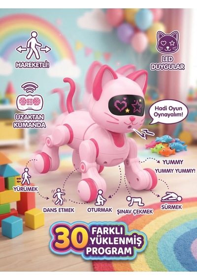 Akıllı Robot Kedi Zeka Dolu Eğitici Uzaktan Kumandalı Sesli Ve Hareketli Oyuncak Kedi Pembe