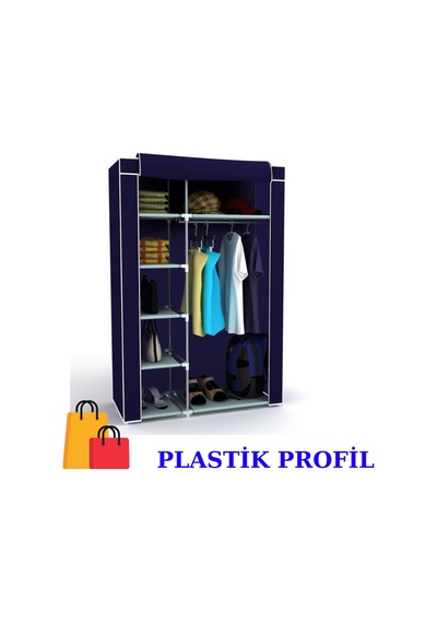 Bez Dolap Plastik İskelet Fermuarlı Yeni Portatif Gardırop Lacivert