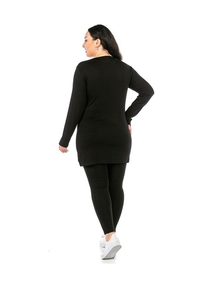 Disentis Büyük Beden Yuvarlak Yaka Uzun Kollu Viskon Uzun Siyah Body