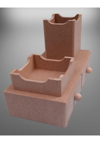 Hobi Dekoratif Kalemlik Set İkili Model Ham Mdf Ahşap Çekmece El Yapımı