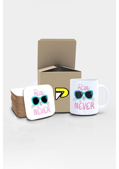 Or Kedi Tasarımlı Baskılı Kupa Bardak Seti Eğlenceli Özel Hediye Mug Çok Renkli