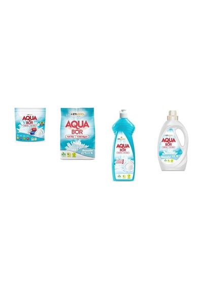 Aquabor Doğal Mineralli Tablet + 4 Kg Beyaz + Elde Bulaşık + Sıvı Beyaz 4 Lü Set