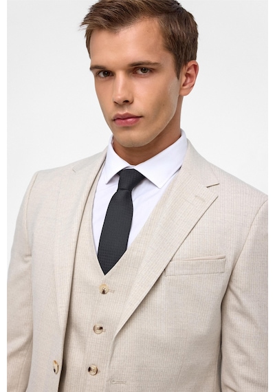 Süvari Ekru Slim Fit Desenli Mono Yaka 6 Drop Yelekli Klasik Takım Elbise Süvari Ekru Slim Fit Desenli Mono Yaka 6 Drop Yelekli Klasik Takım Elbise