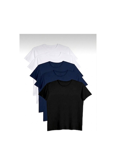 Bürke 5'li Erkek/Unisex 2 Beyaz - 2 Lacivert - 1 Siyah Renk %100 Pamuk Bisiklet Yaka Basic Tişört