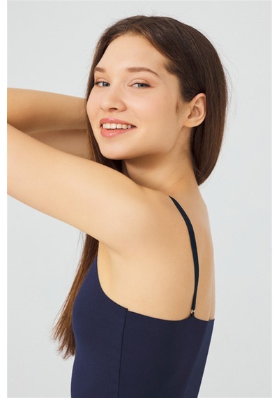 Cottonhill Lacivert Ayarlanabilir İnce Askılı Lazer Kesim Kadın Crop Büstiyer Lacivert