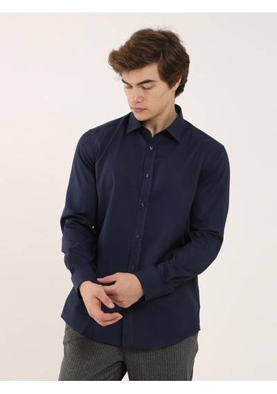 Dufy Lacivert Erkek Slim Fit Klasik Yaka Uzun Kol Gömlek - 92858 Lacivert