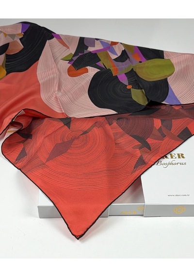 Aker Bosphorus Çift Taraflı İpek Twill Eşarp 89147112 Nar Kırmızısı