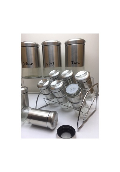 13 Parça Cam Yağlık Sirkelik Baharatlık Baharat Takımı Seti - Inox İnox