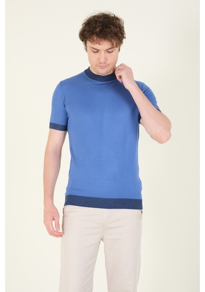 Giyim Dünyası Erkek Yarım Balıkçı Merserize T-shirt Mavi 001