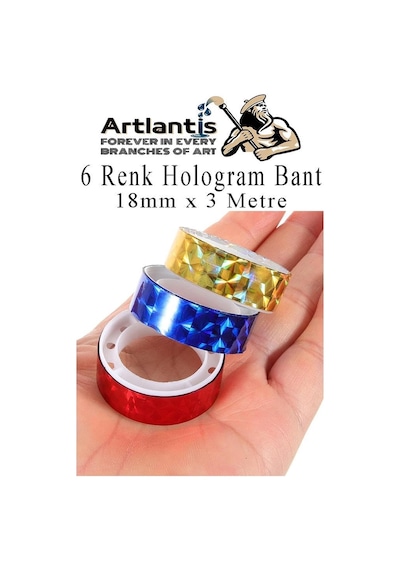 Renkli Hologram Bant 6 Renk 1 Paket 18mm X 3 Metre Yaldızlı Metalik Desenli Fosforlu Hologram Bant Hobi Tasarım