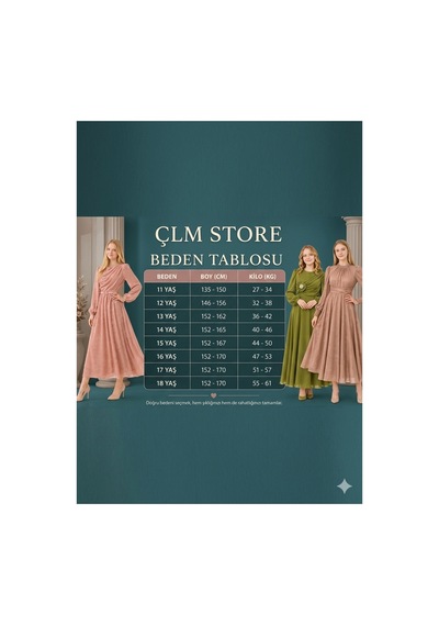 Çlm Store Simli Taşlı Kemer Detaylı Kız Çocuğu Elbise Abiye Somon Somon