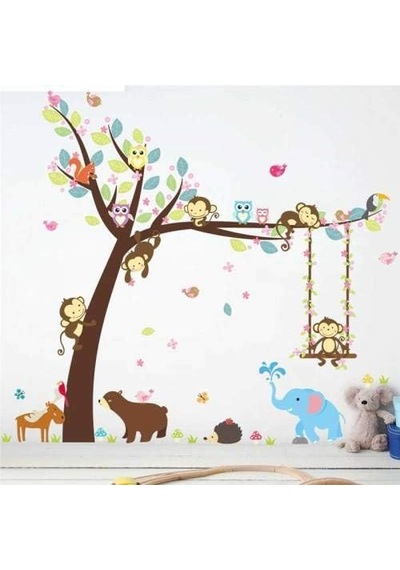 Çocuk ve Bebek Odası Sevimli Orman Hayvanları Ayı Fil Maymungeyik Baykuş Duvar Sticker Pvc