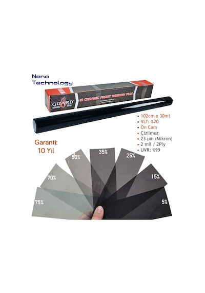 Guard Ceramic 7080 Ir Ön Cam Filmi Vlt %70 102 CM x 30 M Mt Nano Teknoloji