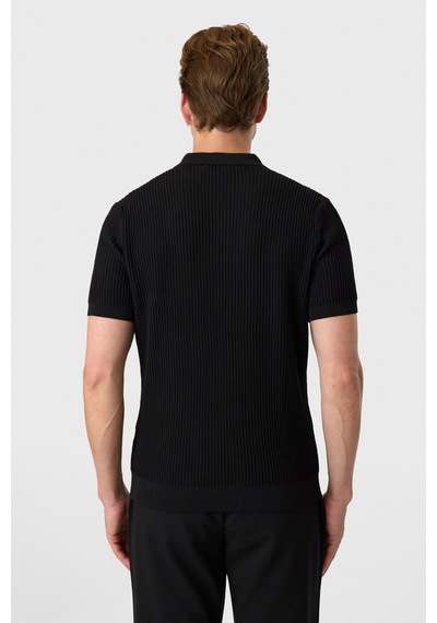 Back And Bond Regular Fit Düğmeli Siyah Triko Tişört