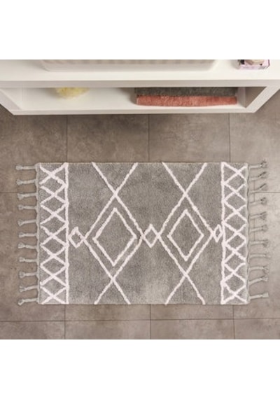 Soft Tufting Çiçekli Banyo Paspası - Gri - 60x90 Cm Çok renkli