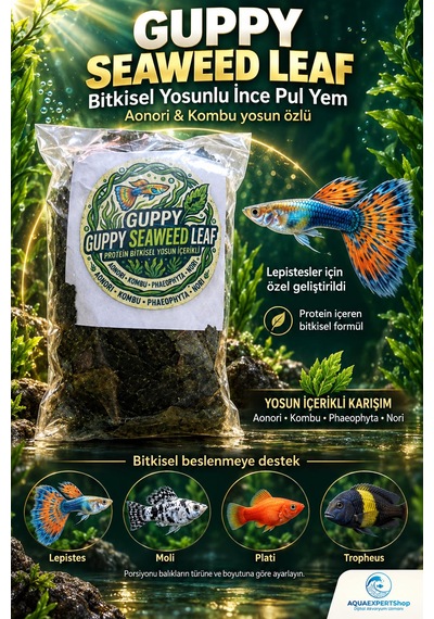 Aqua Expert Guppy Seaweed Leaf Aonori & Kombu Yosunlu İnce Pul Lepistes Ve Tropheus Yemi - 20 Gr