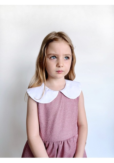 Linola Baby Kids Shiny Simli Bebe Yakalı Çocuk Elbisesi Pembe
