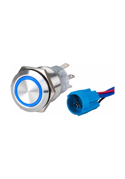 Labarka Mavi LED'li Krom Buton (On)-Off 19 mm 15A 12/24V