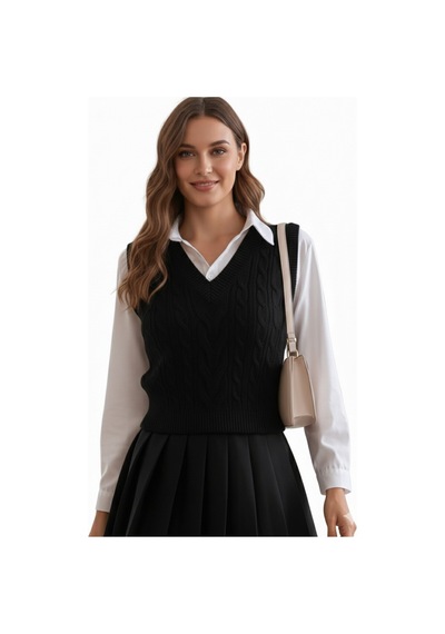 Youknitwear You Cameron %100 Pamuk V Yaka Kadın Süveter Siyah