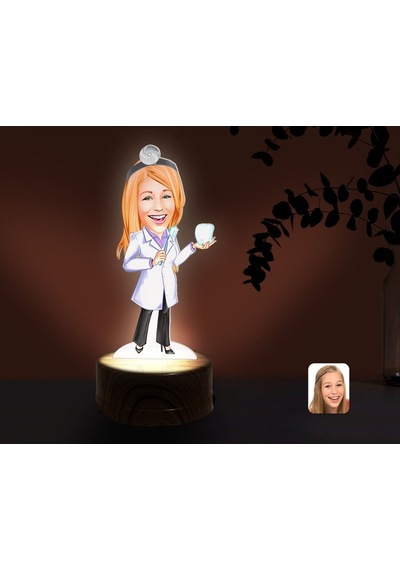 Kişiye Özel Kadın Diş Hekimi Karikatürlü Dekoratif 3D Biblo Led I(481494859) Çok Renkli