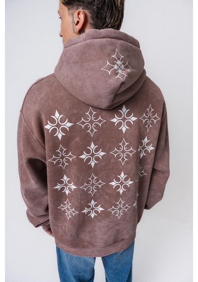 Respire Erkek Muse Baskılı Yıkamalı Kapüşonlu Oversize Hoodie Kakao Kahverengi