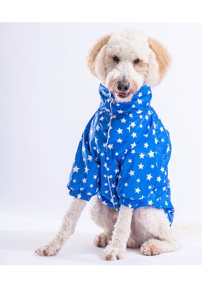 Pawstar Mavi Stars Orta ve Büyük Irk Köpek Montu Yağmurluğu