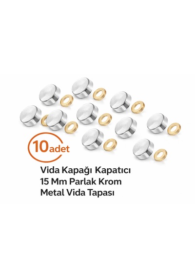 Vida Kapağı Kapatıcı 15 Mm 10 Adet - Parlak Krom Vida Tapası 0-0