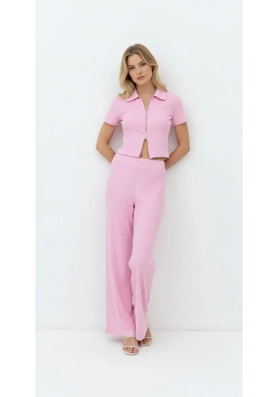 Kadın Polo Yaka Fermuar Detay Modal Touch Alt Üst Takım 26020 Pembe