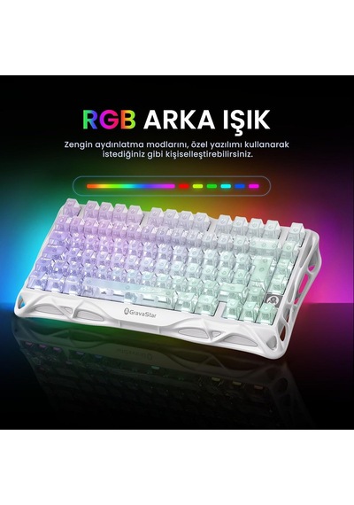 Mercury K1 Lite Kablosuz, Türkçe Q, Mekanik Gaming Klavye, Rgb Işıklı, Crystal Aurora