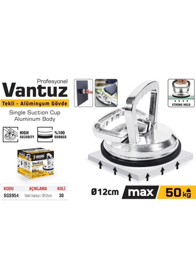 Sgs954 - 50 Kg Tekli Alüminyum Cam Seramik Fayans Ahşap Tutma Taşıma Vantuzu 12cm
