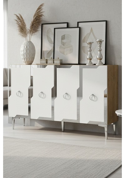 Ka1233dbs Seza120 Konsol, Kahve Köşesi Ve Tv Sehpası, Çok Amaçlı Dolap Safirmeşe - Beyaz - Sılver 120cm Ka1233dbs Seza120 Konsol, Kahve Köşesi Ve Tv Sehpası, Çok Amaçlı Dolap Safirmeşe - Beyaz - Sılver 120cm