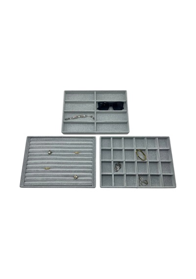 Bern Model Süet Kumaş Gri Renk 34/24cm 3 Lü Takımtakı Sergileme Standı