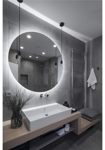 Nuun Dekor 90cm Beyaz Ledli Duvar Aynası Dekoratif Yuvarlak Ayna Banyo Aynası - Trafolu Beyaz