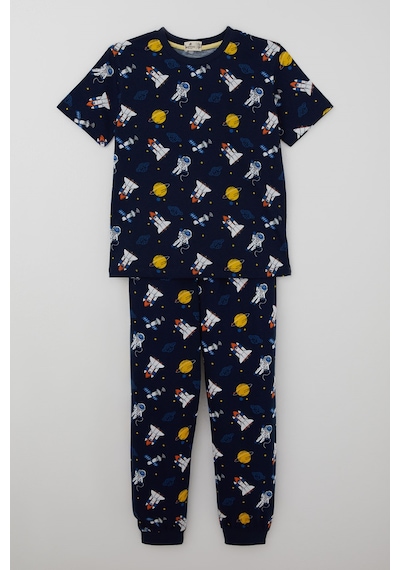 Paty Kıds Erkek Çocuk Pijama Takımı Kısa Kollu Uzay Temalı Astronot Desenli 8-12 Yaş, Lacivert