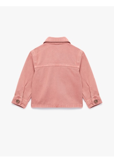 Koton Yıldız Nakışlı Pamuklu Kapaklı Cepli Uzun Kollu Denim Ceket Pembe 7wmg60002ad Açık Pembe