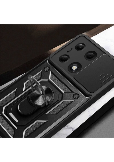 Xiaomi Poco M6 Pro 4g Kılıf Magnetik Standlı Kamera Korumalı Sürgülü Vega Kapak