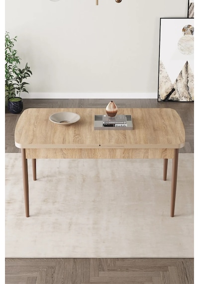 Zümra Serisi, Meşe Desen 80x132 Açılabilir Mdf Mutfak Masası Takımı 4 Adet Sandalye Krem