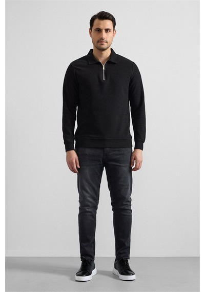Süvari Siyah Regular Düz Yarım Balıkçı Yaka Sweatshirt Sw2013700003-s09 Siyah