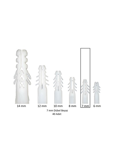 Dübel, 7 Mm Beyaz Dübel, 40 Adet