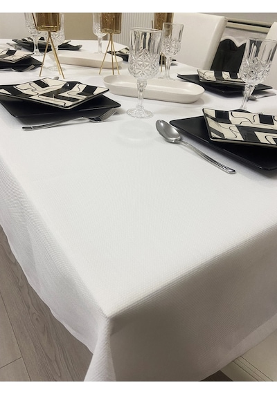 Keten Görünümlü Dertsiz Salon Masa Örtüsü Beyaz 13 Parça