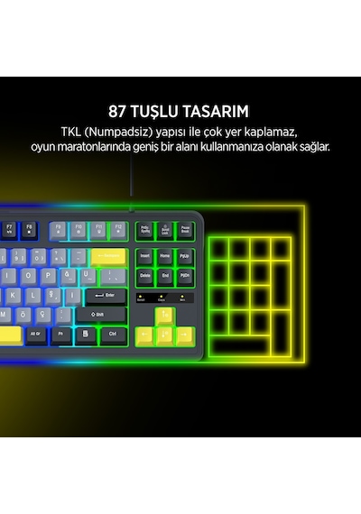 James Donkey Jdk87 Rainbow Mekanik Hisli Membran Türkçe Q Gaming 87 Tuş Klavye Siyah