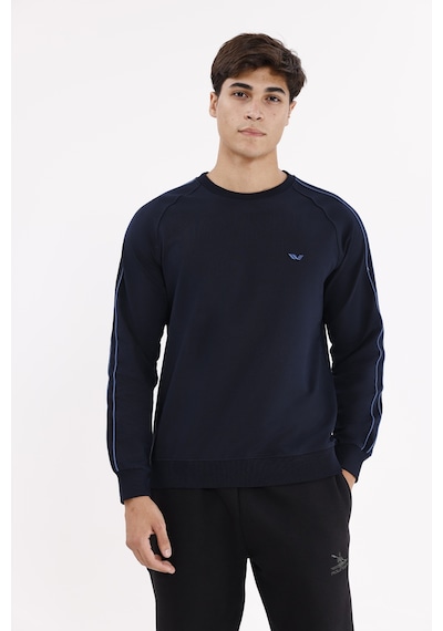 Rowinger Çift Şeritli Raglan Kol Minimal Logolu Bisiklet Yaka Sweatshirt Navyblue