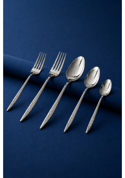 Salkım 60 Vibe Steel Parça 12 Kişilik Çelik & Kutulu Çatal & Kaşık Takımı Gümüş