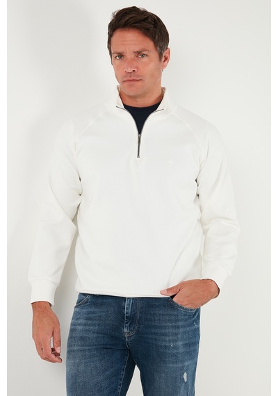 Buratti Pamuklu Relaxed Fit Yarım Fermuarlı Dik Yaka Erkek Sweat 5901232 Ekru